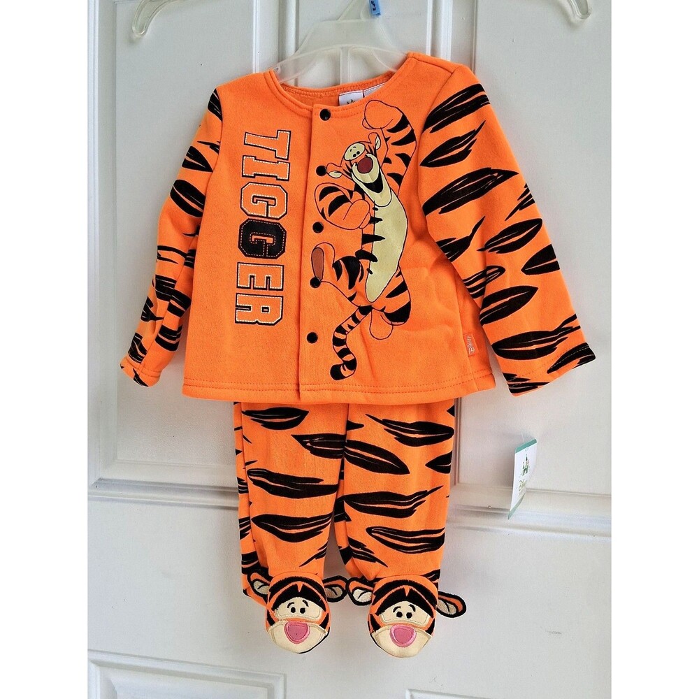 391 6/9M Disney Baby Tigger Sleepsuit Outfit Footed Pajamas Black & Orange